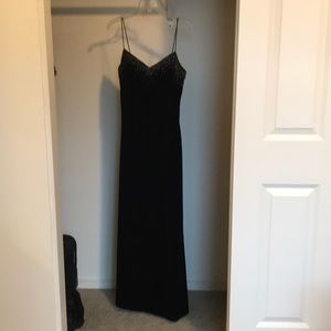 Full length black velvet beaded dress
